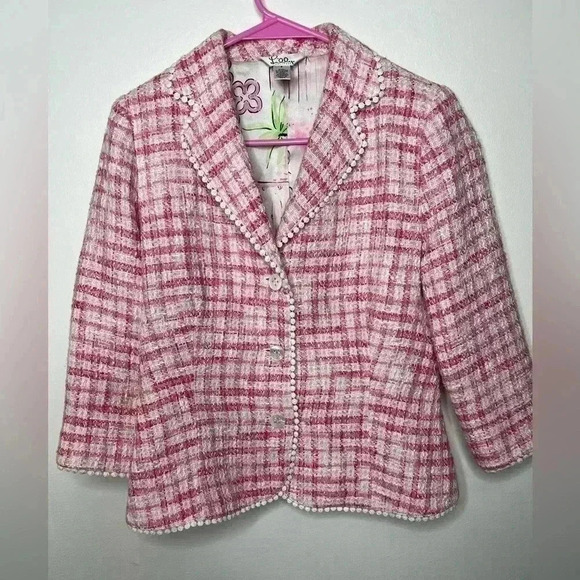 VINTAGE Lily Pulitzer Tweed 3/4 Sleeve Silk Lined Blazer with Matching top Set - Picture 2 of 12